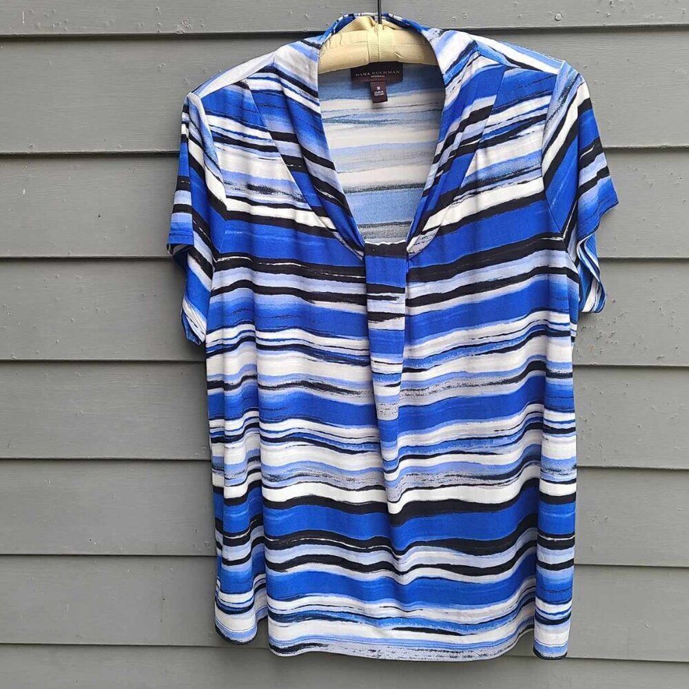 Dana Buchman Blue Black White Geo Print Top size 1X